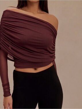 Sheer Mesh Off Shoulder Top - Mahogany top